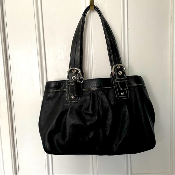 Authentic Coach Soho pleated leather shoulder tote bag xl in black - Picture 1 of 14